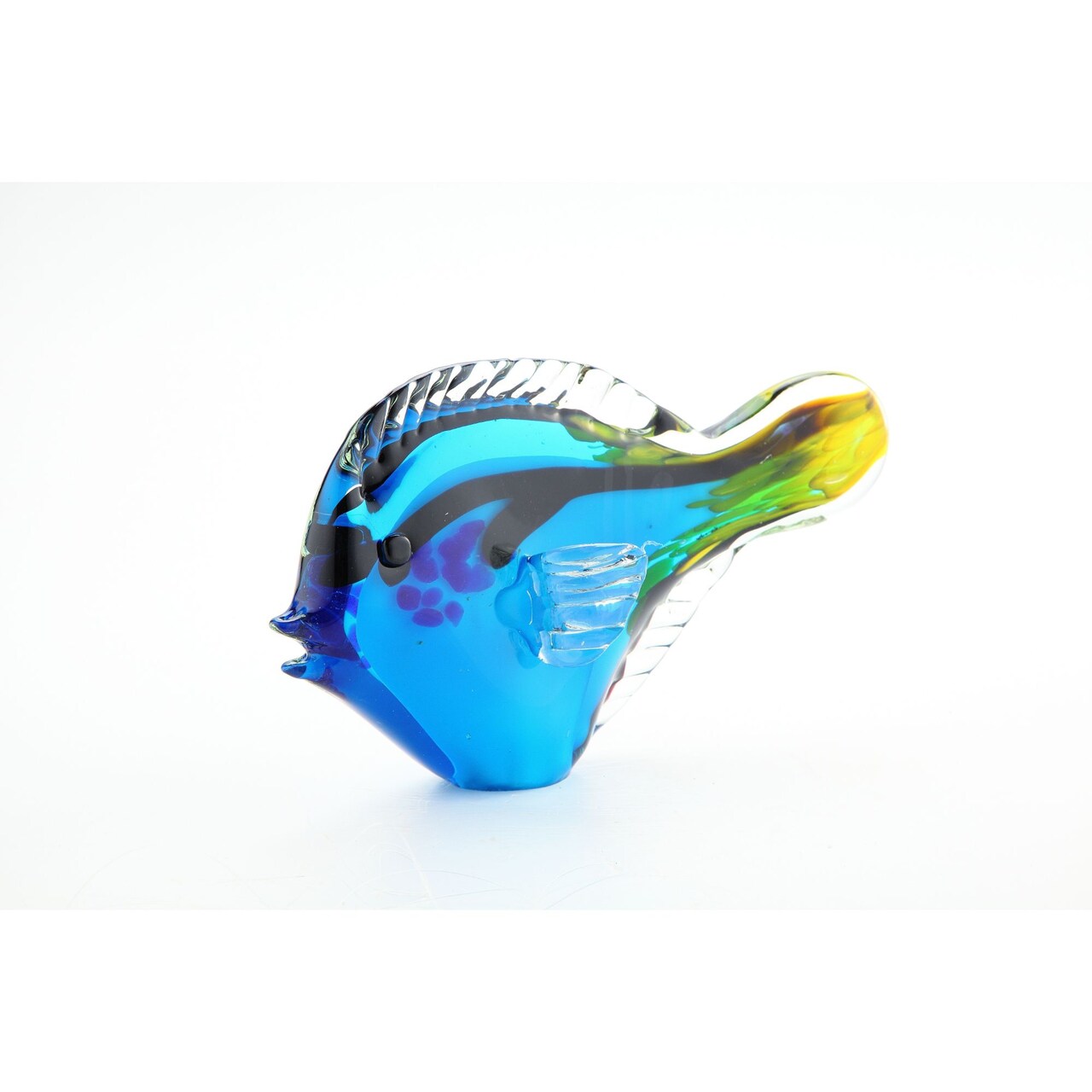 CC Home Furnishings 10.5" Blue and Black Hand Blown Glass Fish Figurine
